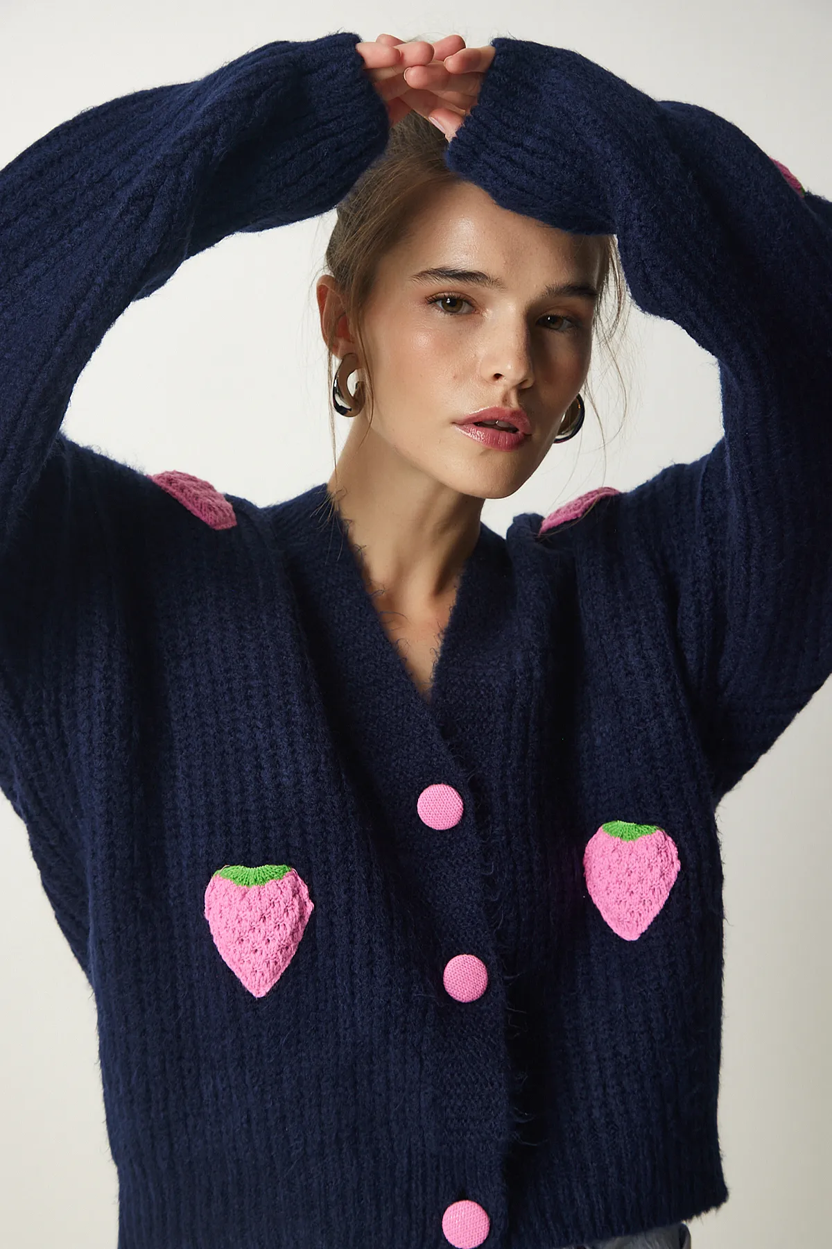 Happiness İstanbul  Strickjacke - Dunkelblau - Oversized