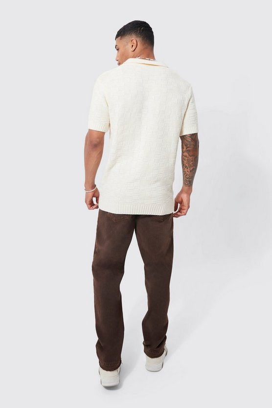 Strukturiertes Poloshirt mit V-Ausschnitt