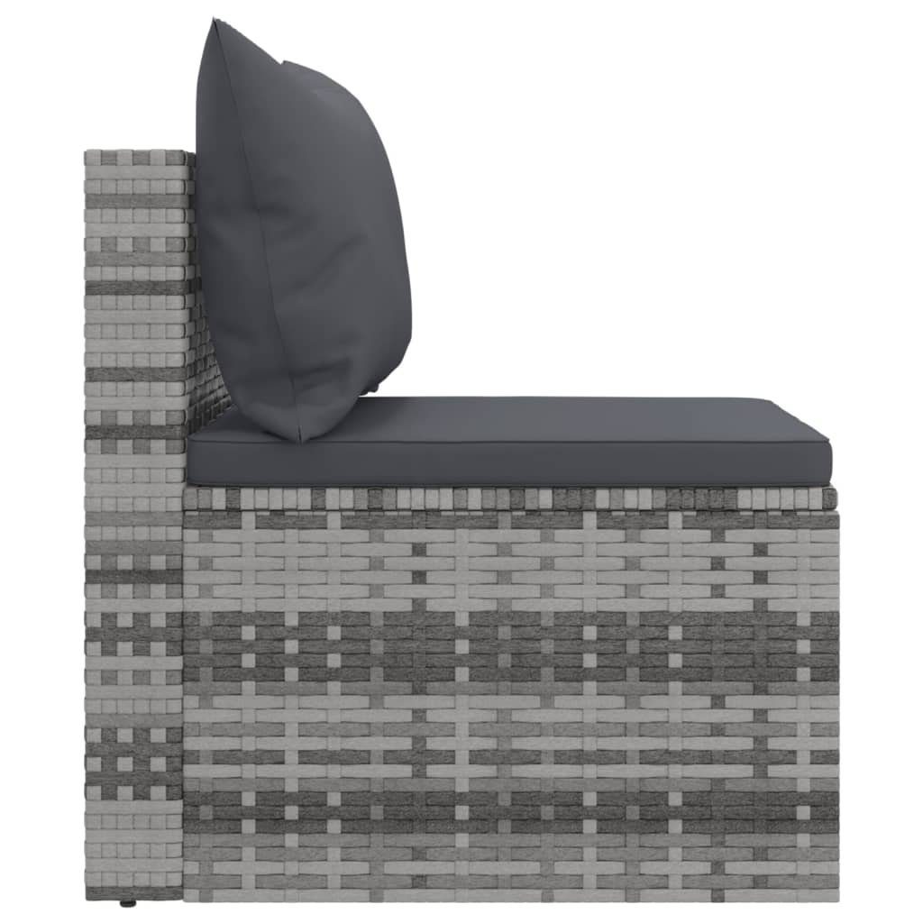 vidaXL Loungesofa Garten-Mittelsofas mit Kissen 2 Stk. Grau Poly Rattan, 1 Teile