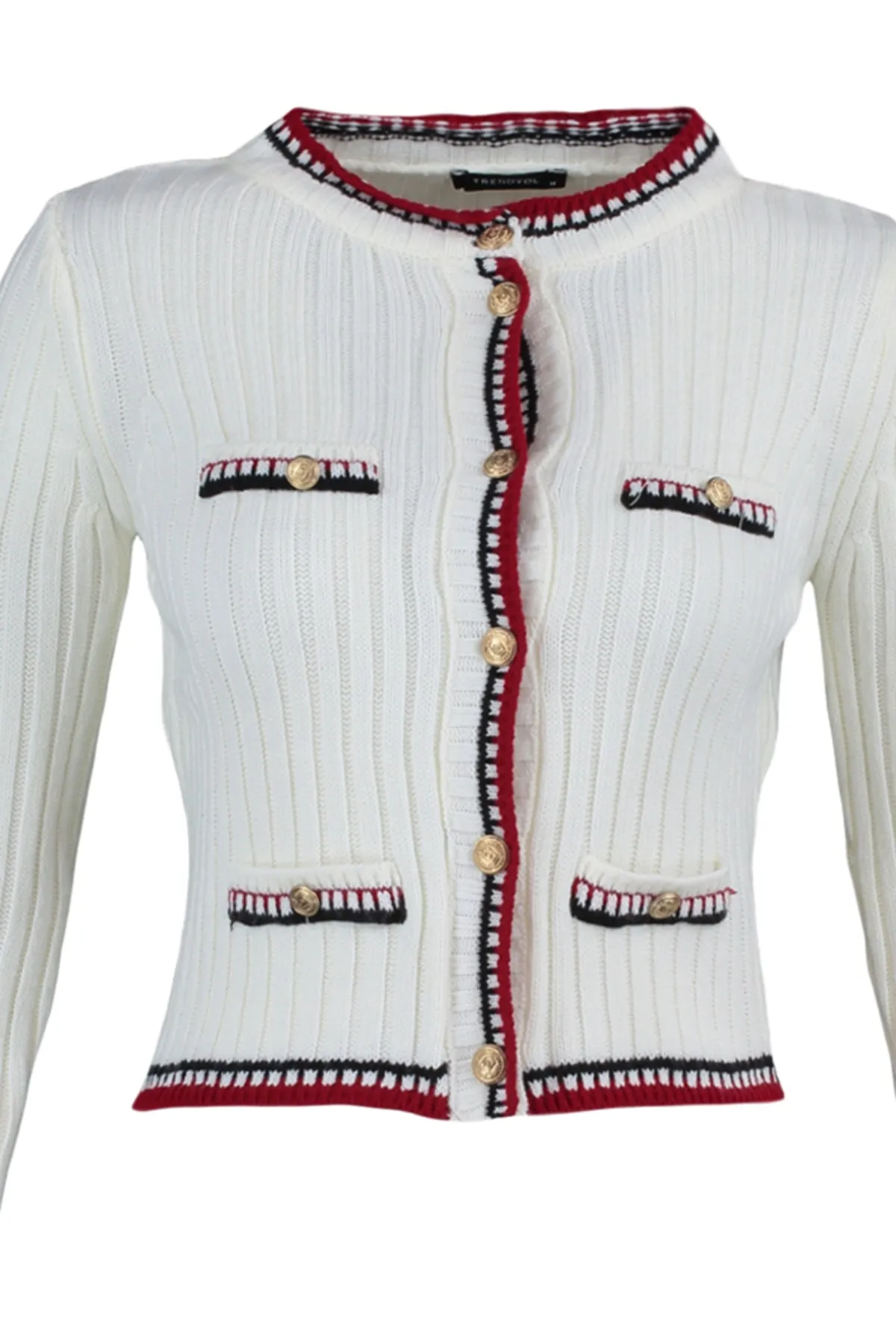 Trendyol Collection  Ecrufarbene, kurze Strickjacke TWOAW23HI00550