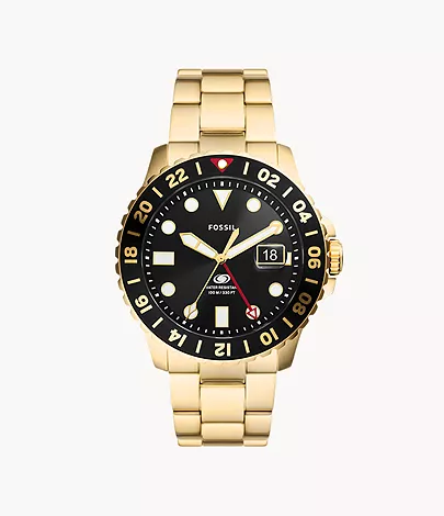 Fossil Uhr Fossil Blue GMT Edelstahl goldfarben