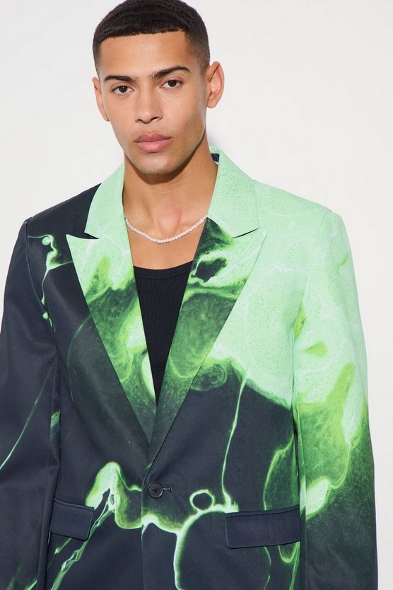 Lockerer Blazer mit Marmor-Print