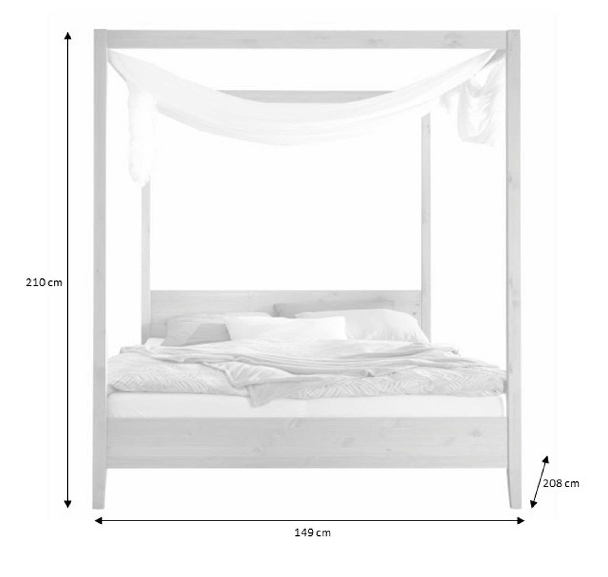 Lüttenhütt Himmelbett Solvita, Doppelbett in verschiedenen Größen, Kiefer massiv Höhe 210 cm