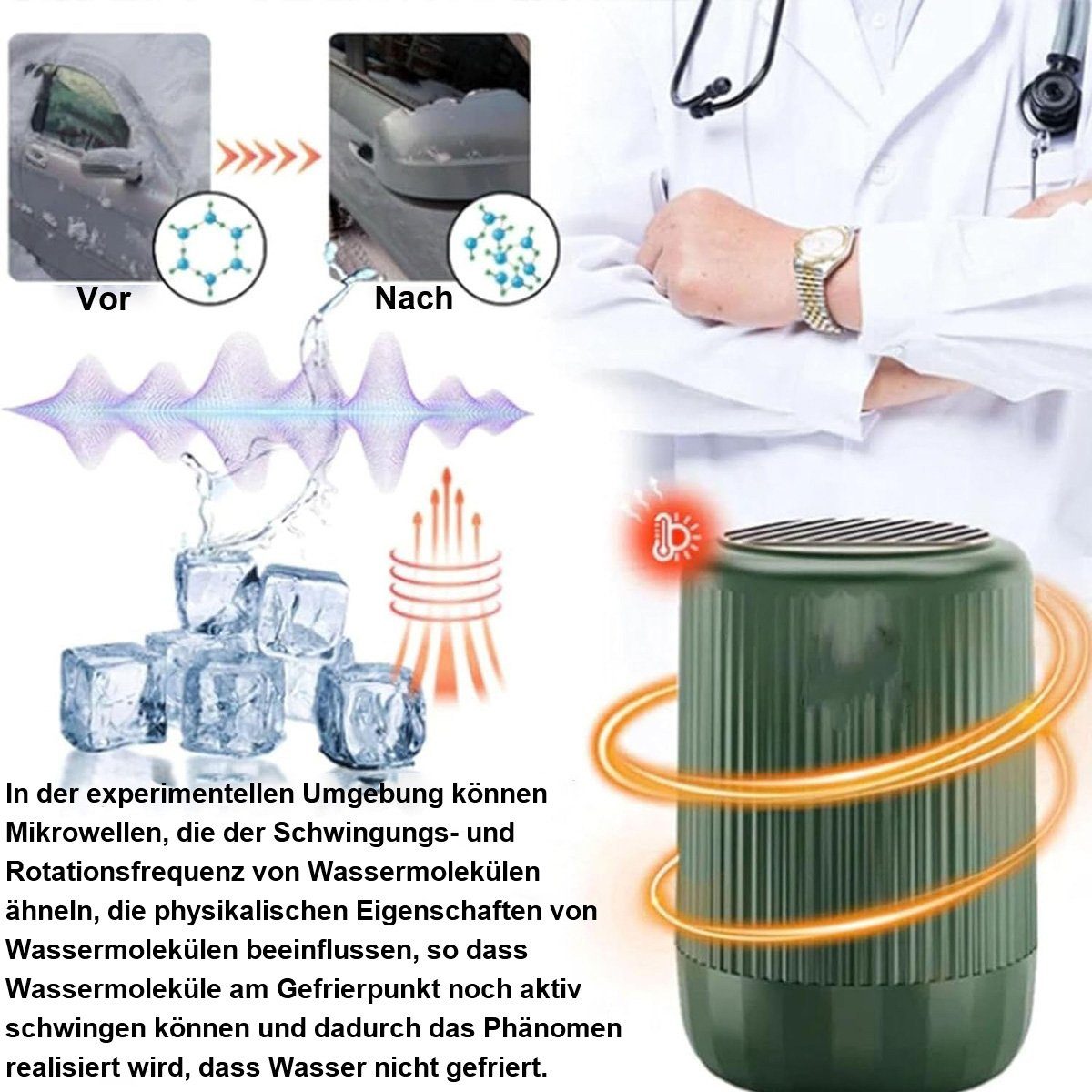 Yoyaxi Heizgerät Tragbarer Auto-Mikrowellen-Enteiser:Enteisung,Erwärmung,360°-Enteisung, Am Fahrzeug montierter Enteiser,der mit der gleichen Frequenz vibriert