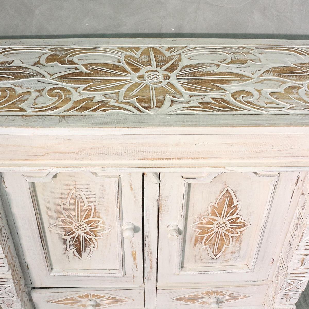 Oriental Galerie Mehrzweckschrank Schrank 80 x 80 cm Blume Weiß (1-St) Handarbeit