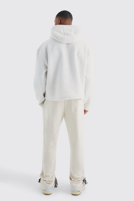 Kastiger Oversize Bouclee Borg-Hoodie mit 1/4 Reißverschluss