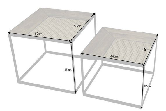 riess-ambiente Couchtisch VIENNA LOUNGE 50cm natur / schwarz (Set, 2-St), Wohnzimmer · Massivholz · eckig · Rattan · Wiener Geflecht · Design