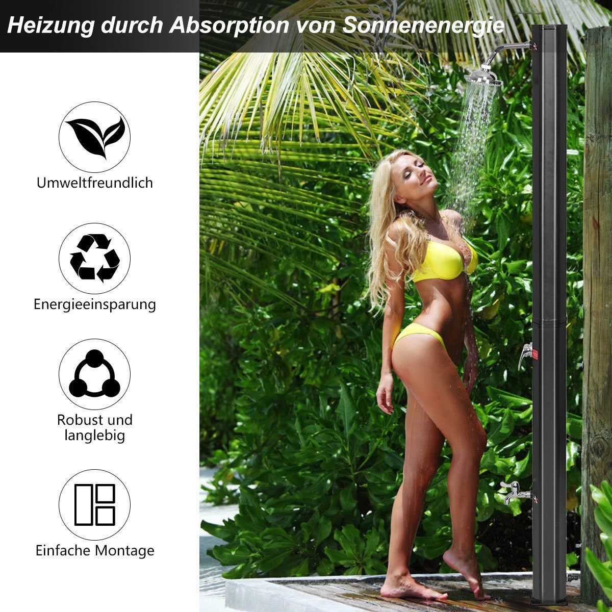 COSTWAY Solardusche, Außendusche 35L, mit Kalt-Warm-Ventil, 220 cm Höhe
