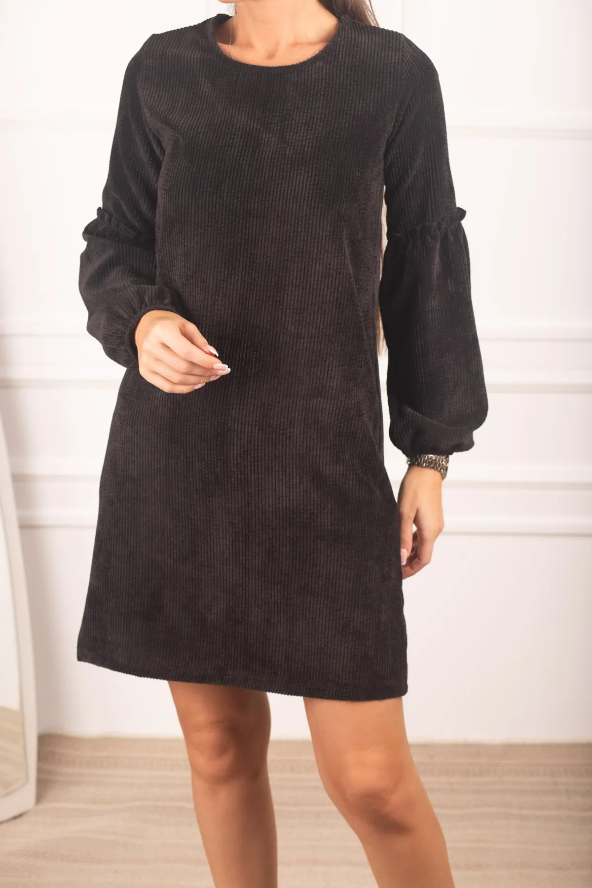 armonika  Damen-Ballon-Samtkleid mit schwarzen Ärmeln ARM-20K001107