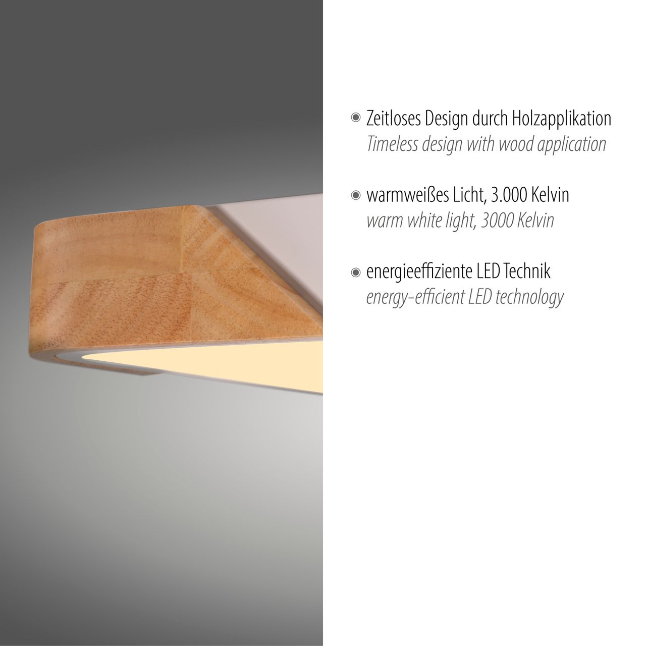 JUST LIGHT LED Deckenleuchte BILA, 1xLED-Board/24Watt, 3000K, quadratisch, Weiss