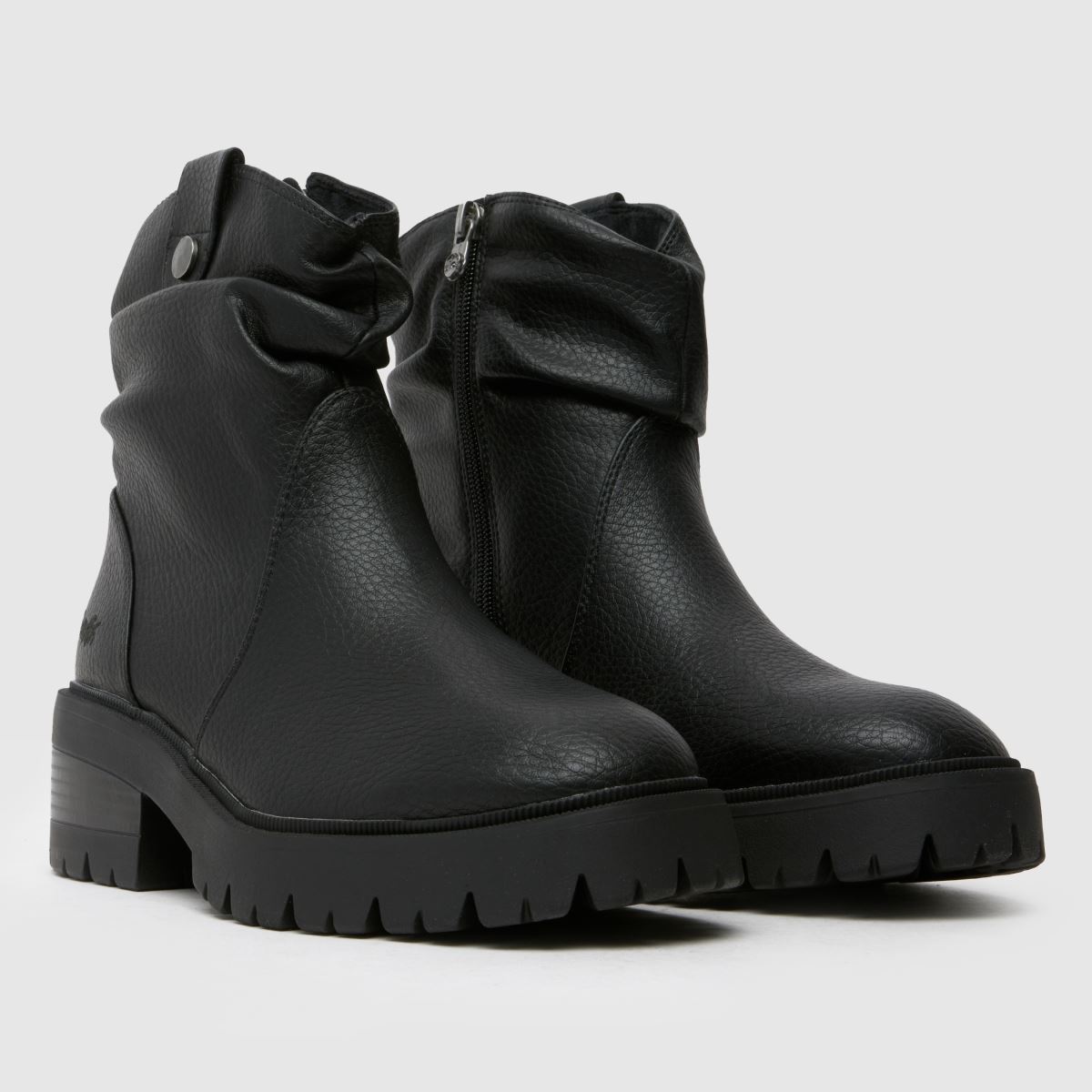 Blowfish Malibu – Svarta bikerboots med rynka i enbärsfärg