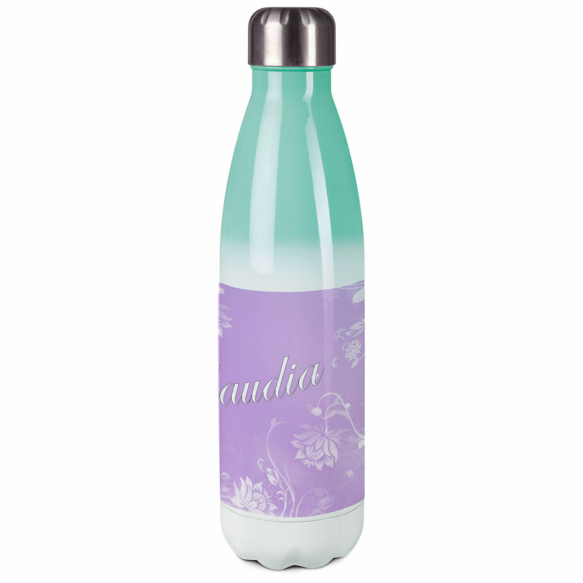Edelstahl Kinder Thermoflasche / Trinkflasche bunt Blumenranke Farbe flieder Spülmaschinenfest, Auslaufsicher, Bruchfest, Doppelwandig, Für Heißgetränke geeignet, Mit Deckel, Isoliert
