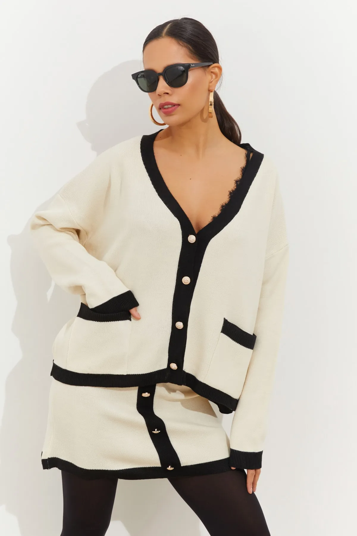 Cool & Sexy  Damen Set aus Strickrock und Unterteil in Vanille KZ2421