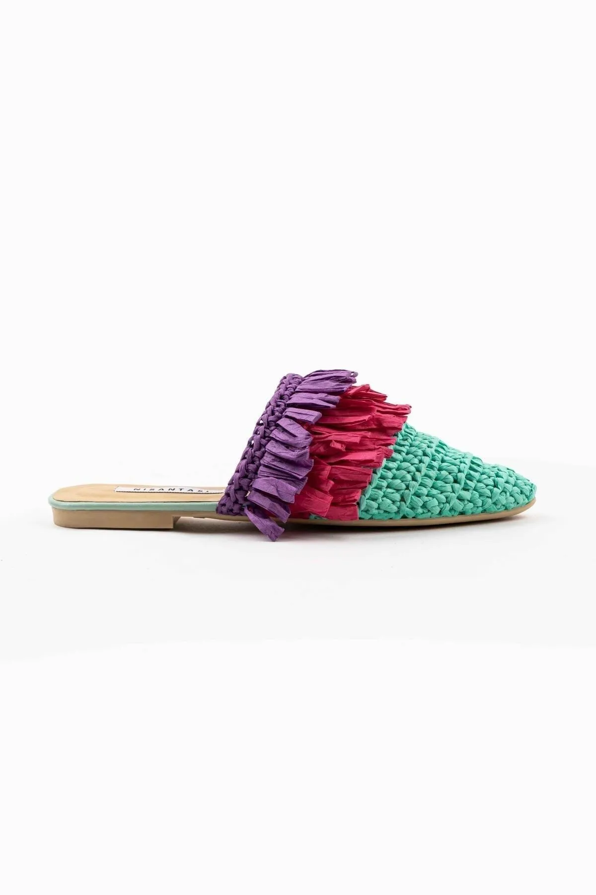 NİŞANTAŞI SHOES  Viana Green gestrickte lila fuchsiafarbene Damen-Hausschuhe mit Quasten