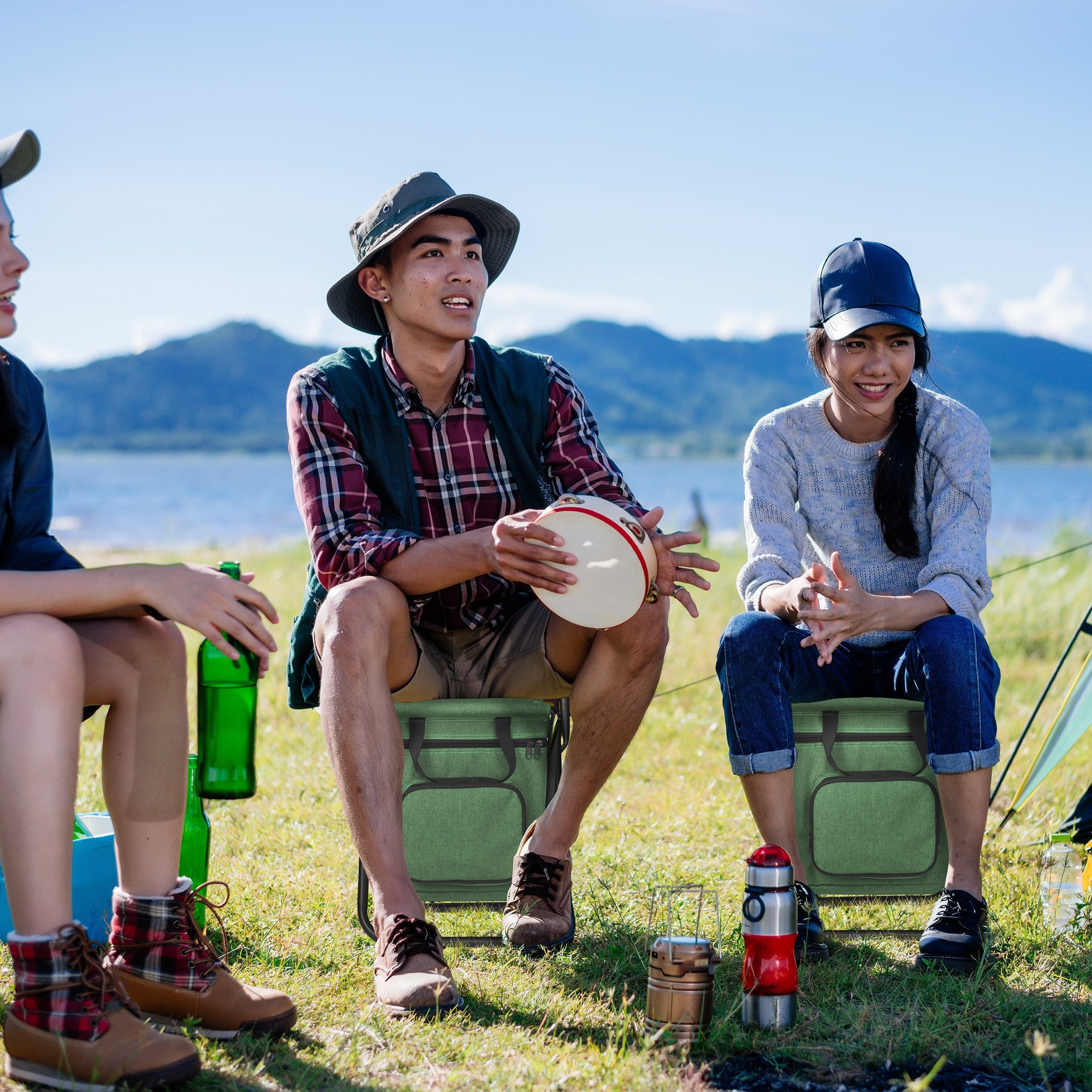 relaxdays Campinghocker Grüner Campinghocker mit Lehne