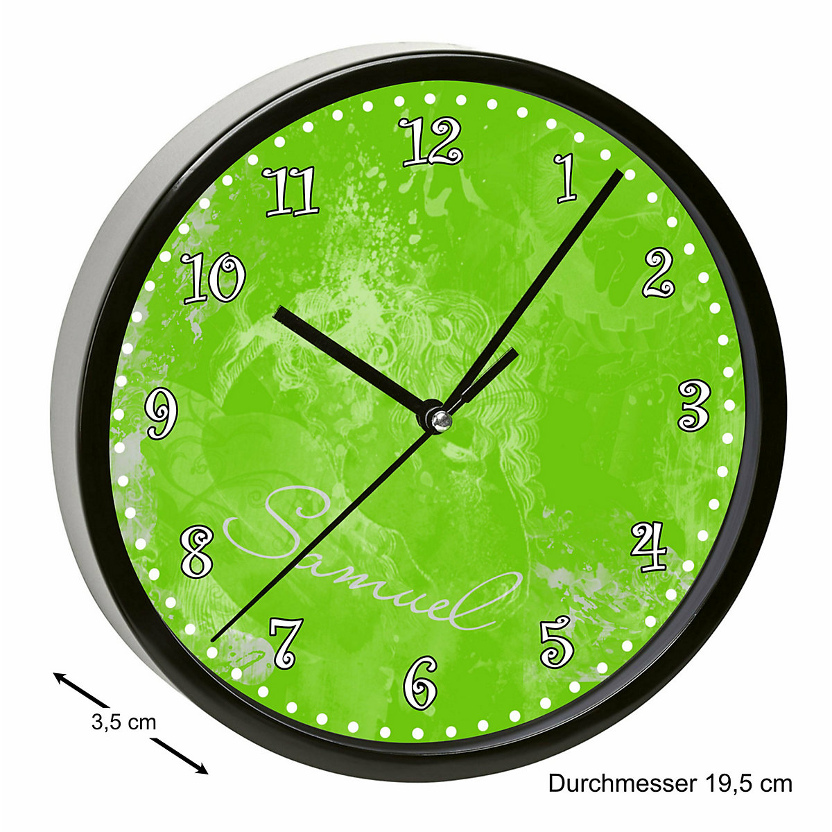 Kinder Wanduhr personalisiert mit Name Traum Grün