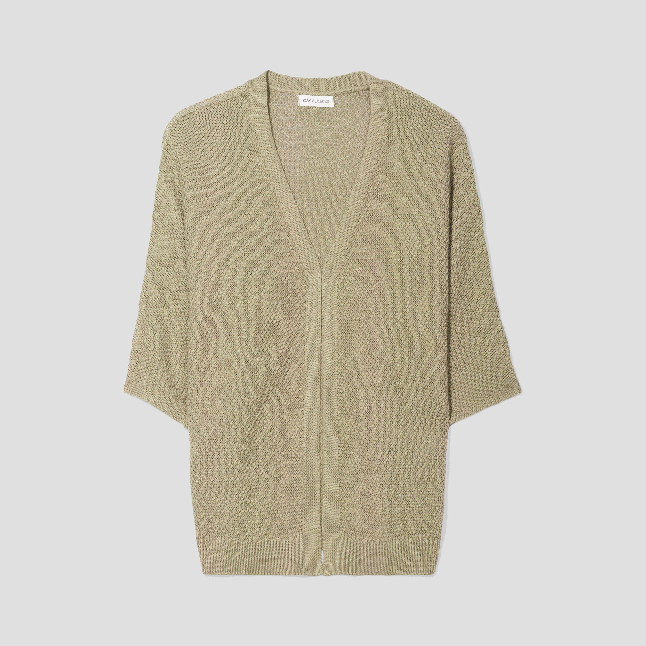 Gilet manches 3/4 vert kaki femme | Cache Cache