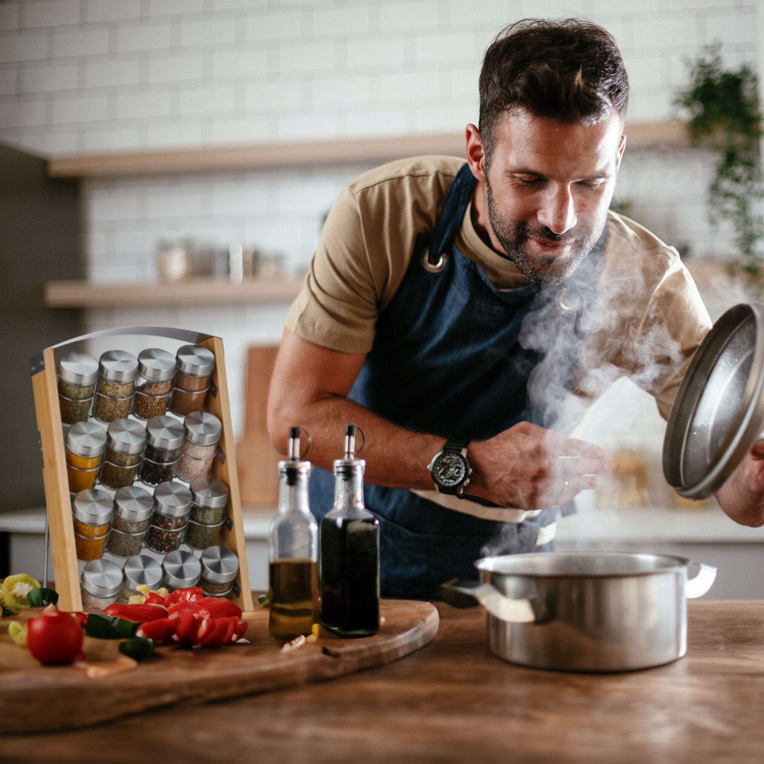 relaxdays Gewürzregal Gewürzständer mit 16 Gläsern