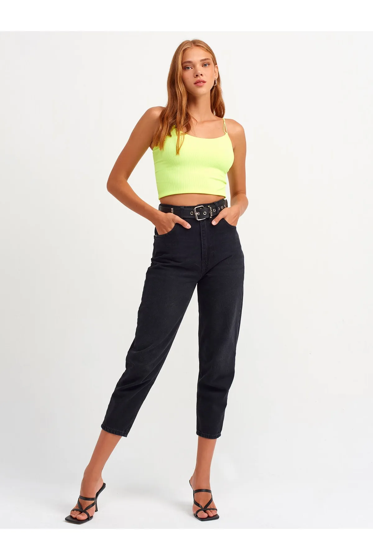 Dilvin  Neongelbes elastisches Crop Top