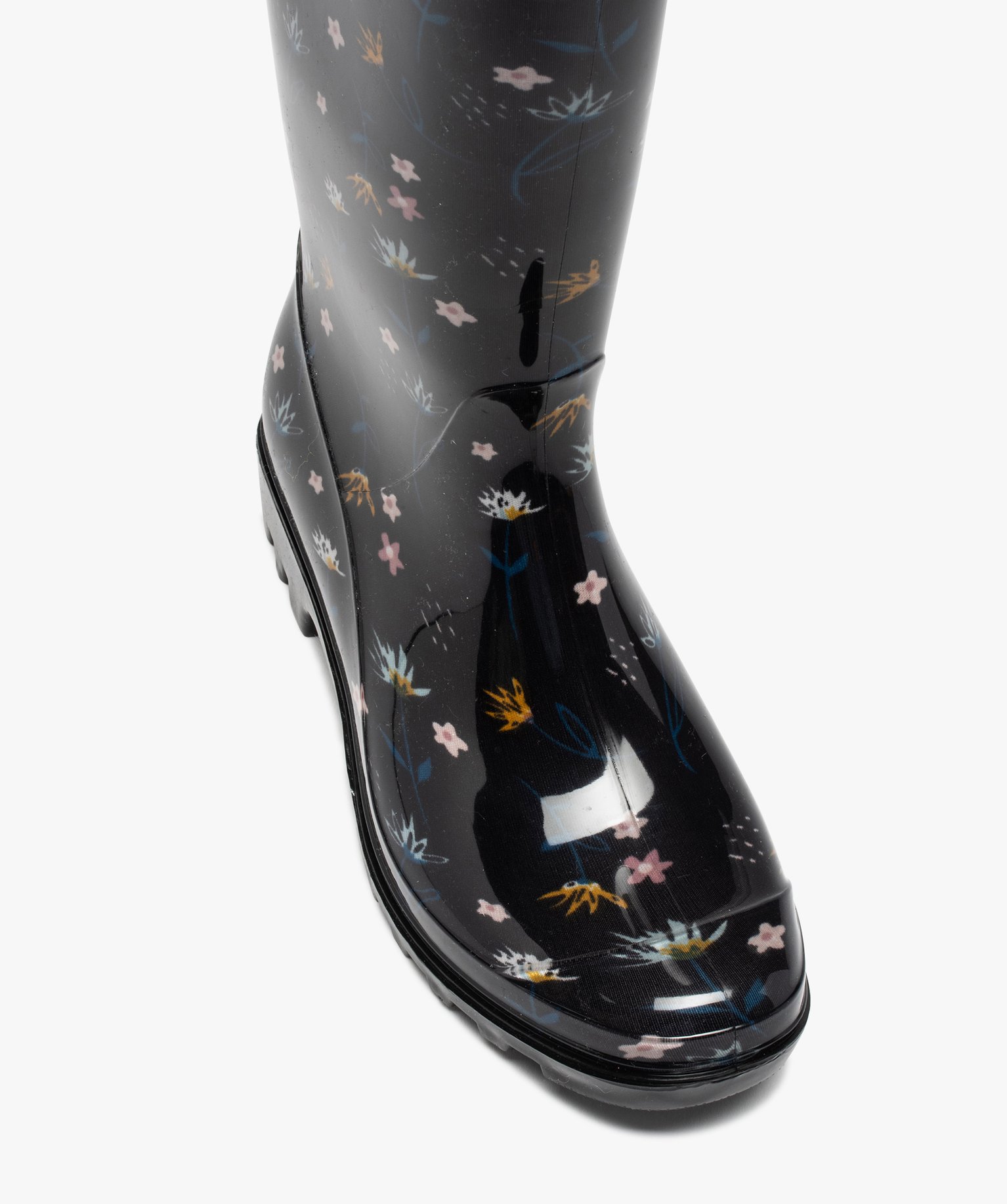 Bottes de pluie femme à imprimé fleuri et semelle crantée noir | GEMO