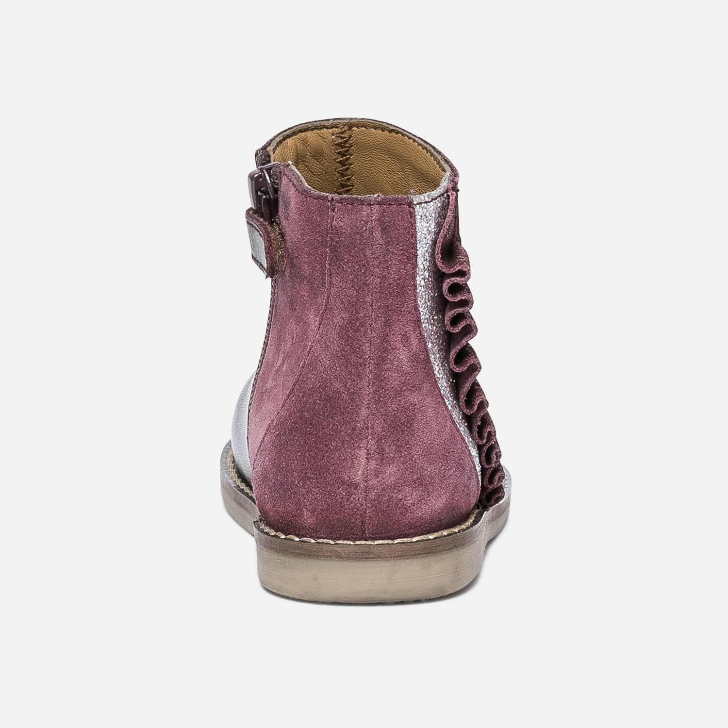 Boots prune en cuir à volant