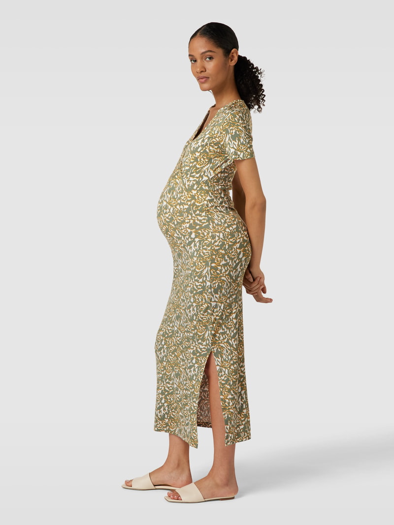 Umstands-Maxikleid mit Allover-Muster Modell 'Linnett' in khaki