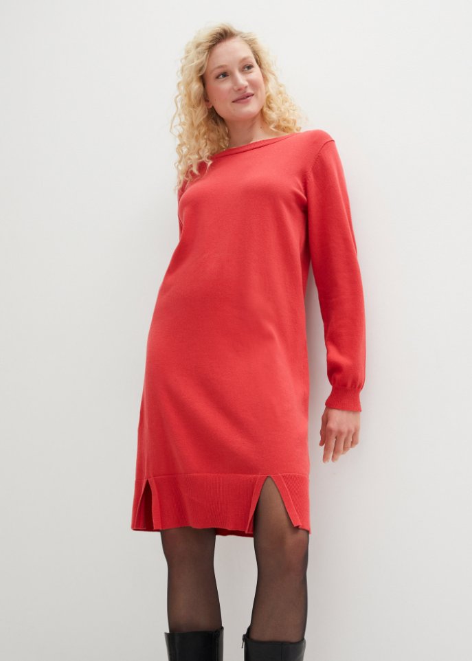 Strickkleid mit Schlitzdetail am Saum, knieumspielend