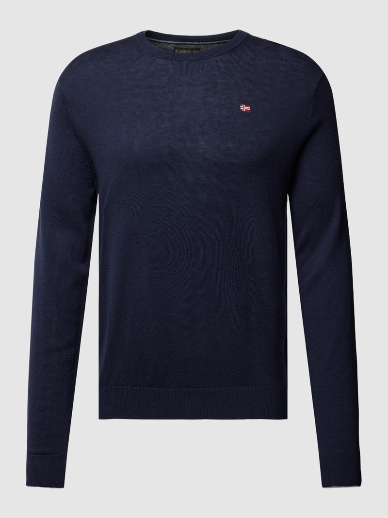 Longsleeve mit Label-Stitching Modell 'DAMAVAND' in marineblau