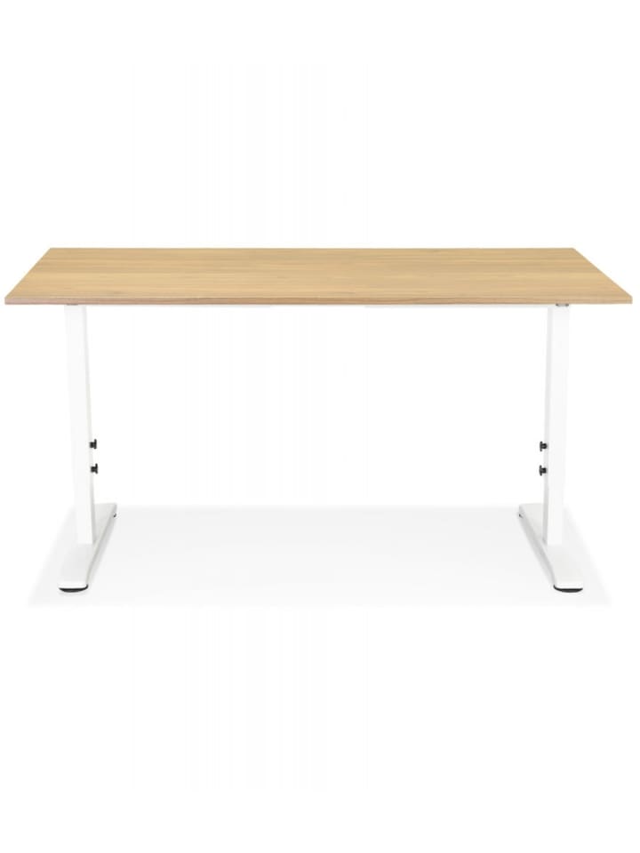 KADIMA DESIGN Höhenverstellbarer Schreibtisch aus Holz mit Metallgestell in Beige-Weiß günstig kaufen