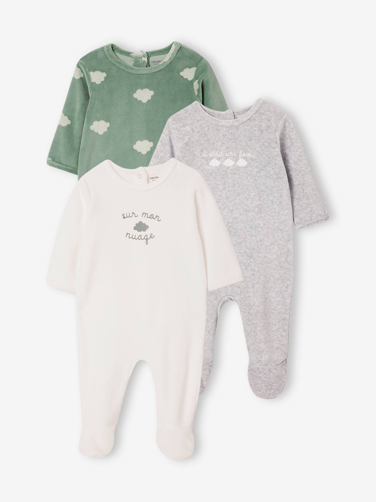 Vertbaudet 3er-Pack Baby Samtstrampler BASICS Oeko-Tex - hellrosa