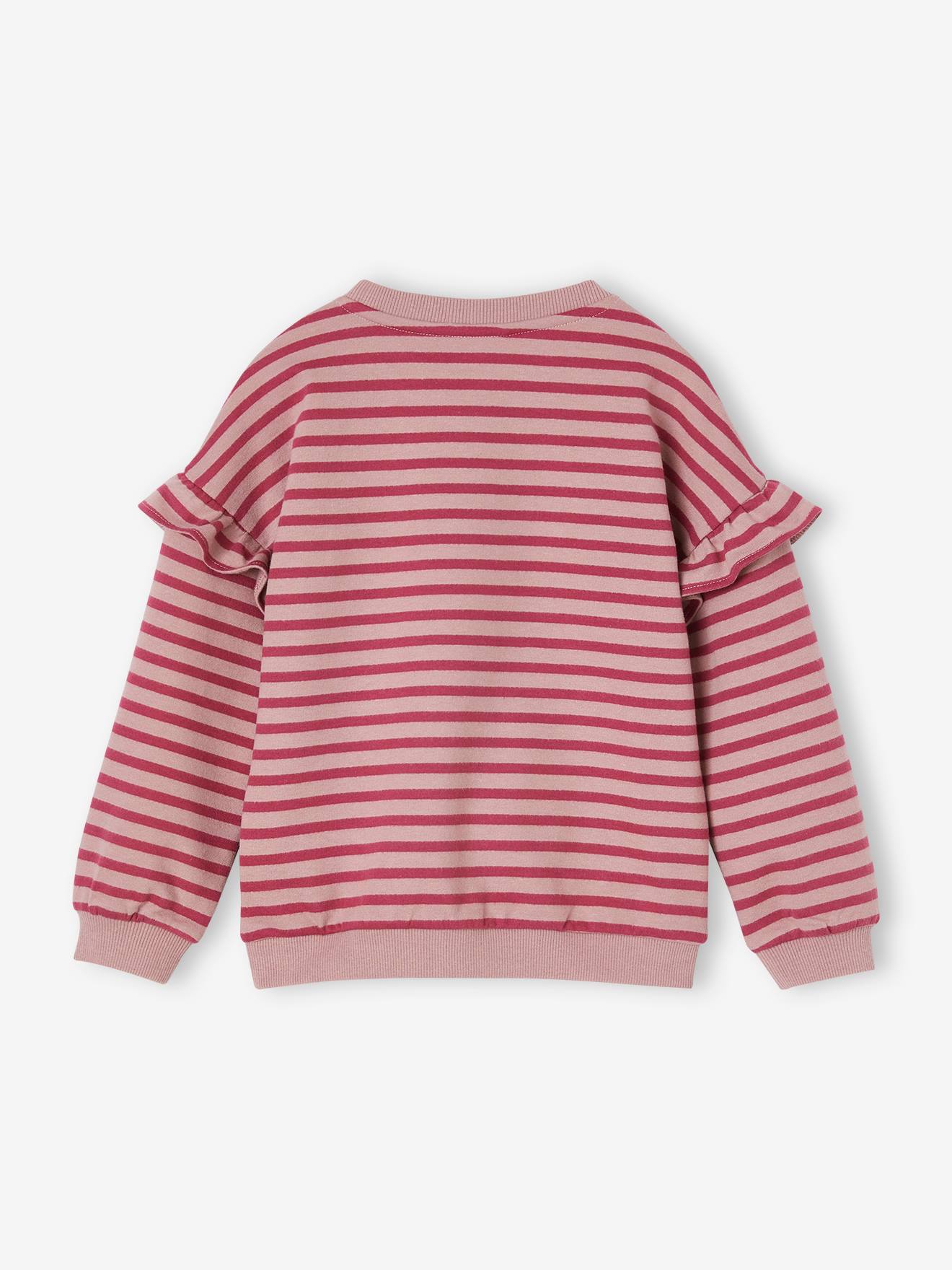 Sweat marinière fille manches à vollants rayé vert