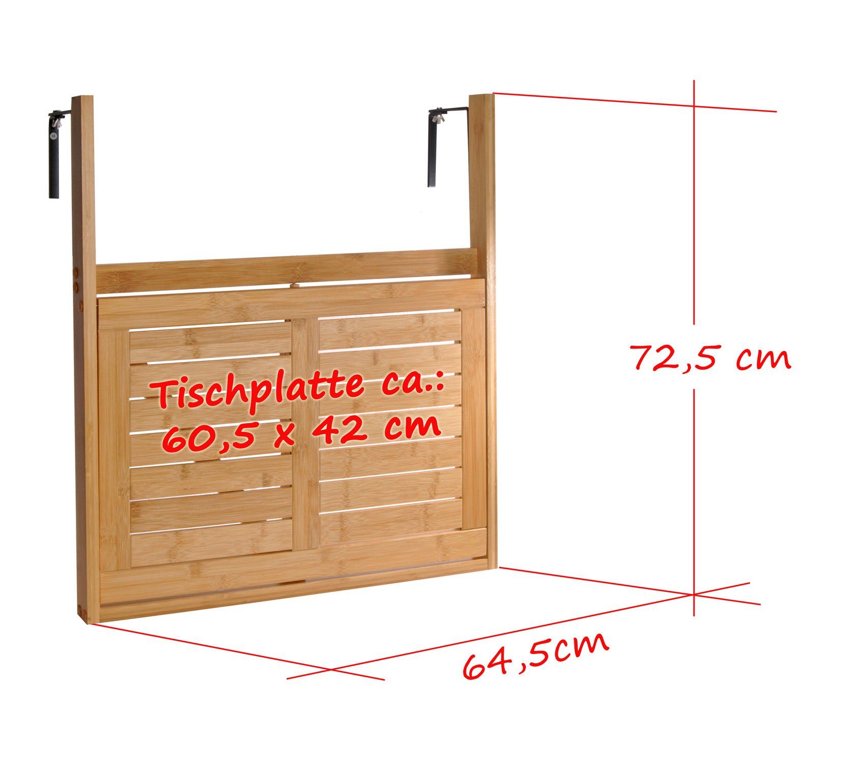 KESPER for kitchen & home Balkonhängetisch Balkon-Hängetisch Holz Balkontisch Balkonhängetisch Klapptisch Tisch, Für Geländebreite max 9cm
