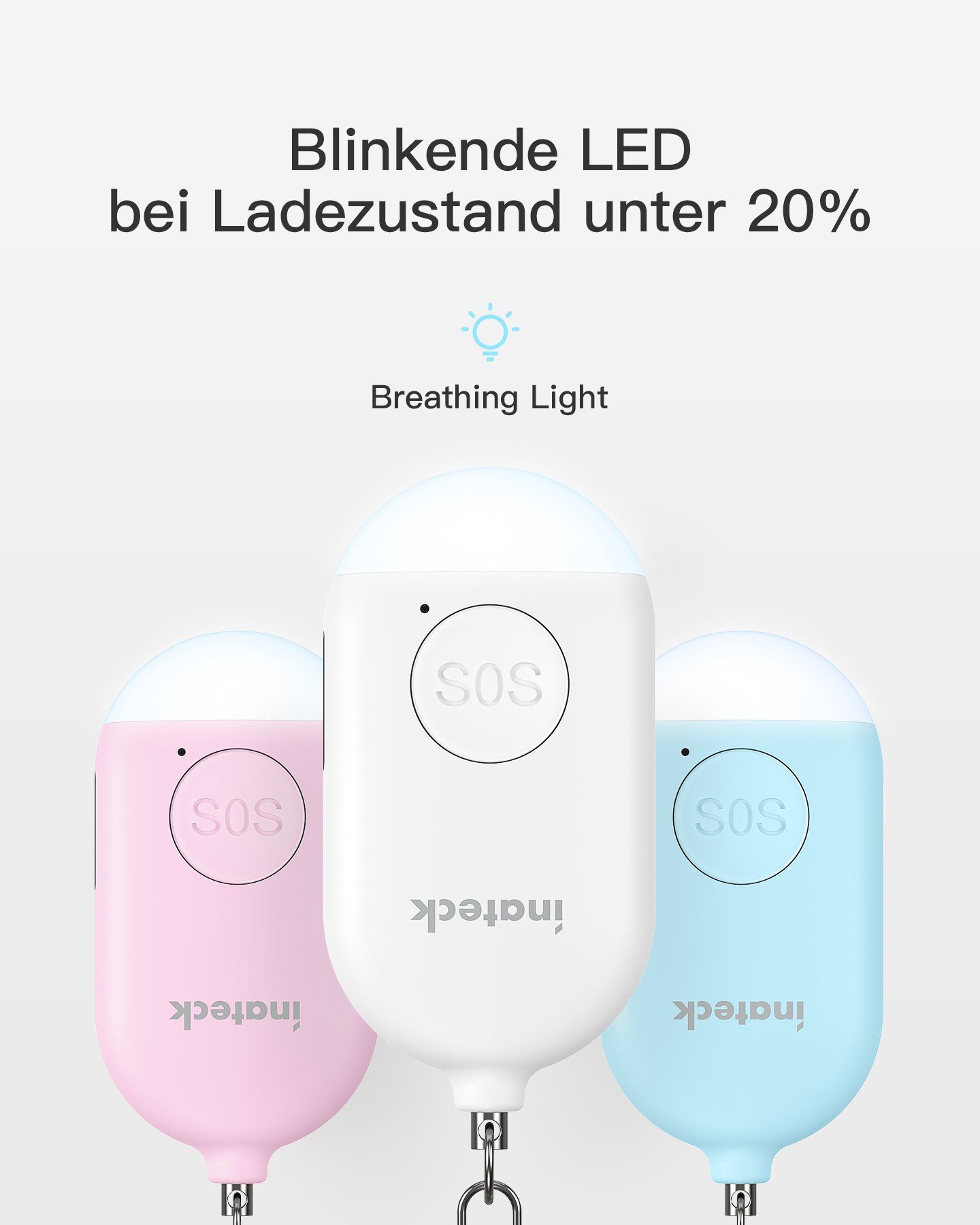 Inateck 3er-Pack 130 DB Persönlicher Alarm Taschenalarm Alarmanlage