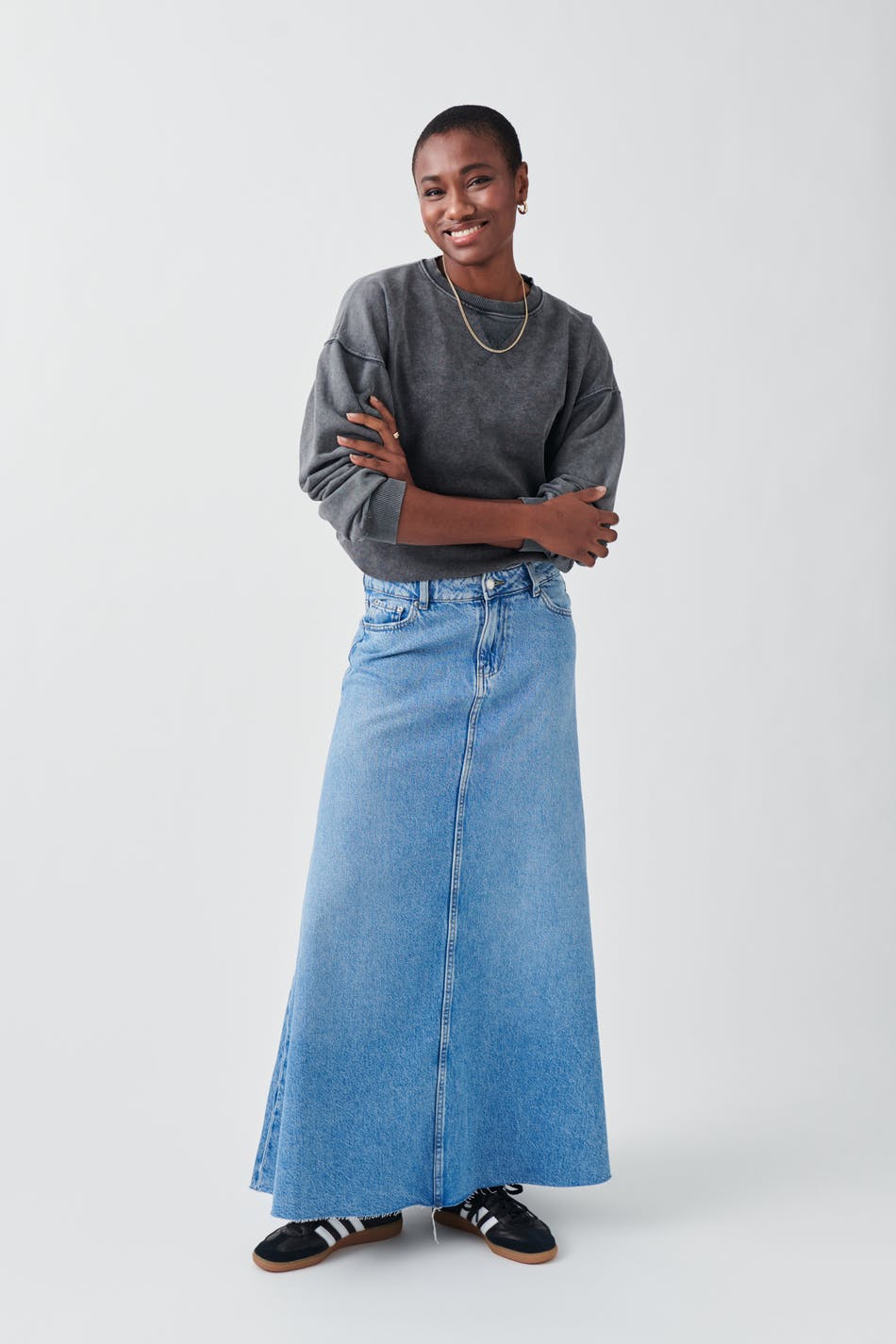 Wide maxi denim skirt