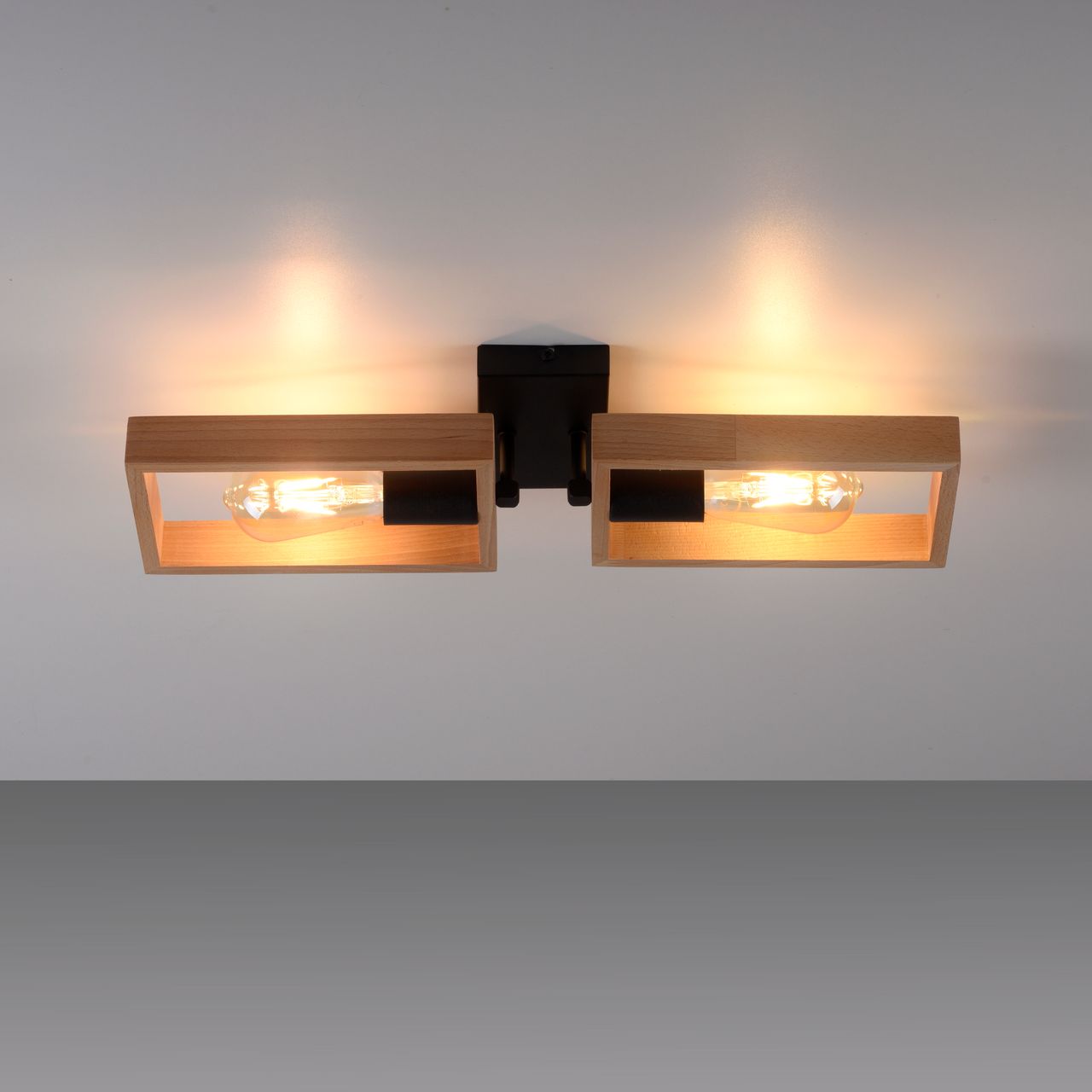 JUST LIGHT LeuchtenDirekt Deckenleuchte FRAME, 2xE27/max. 60W, Innenleuchte, IP20, Metall und Holz