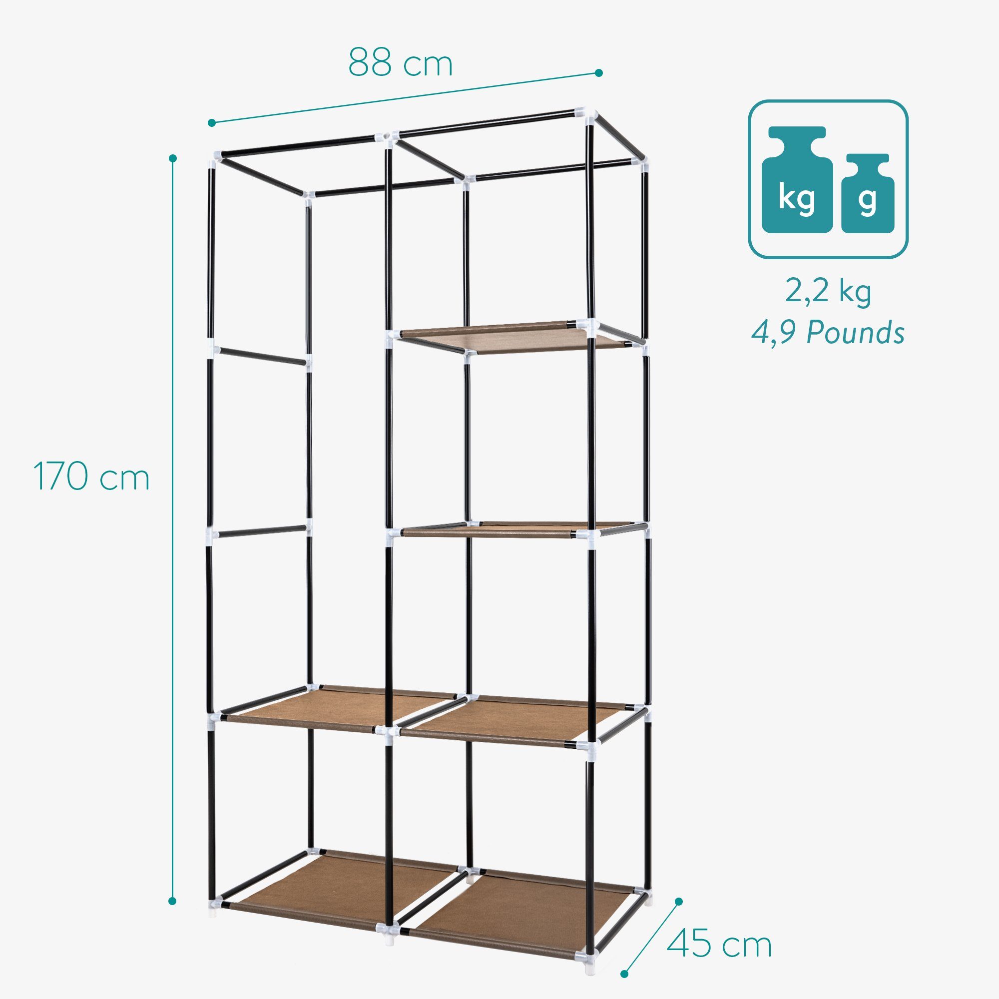 Navaris Stoffschrank Stoff Kleiderschrank - 88x170x45cm - faltbar aus Vlies