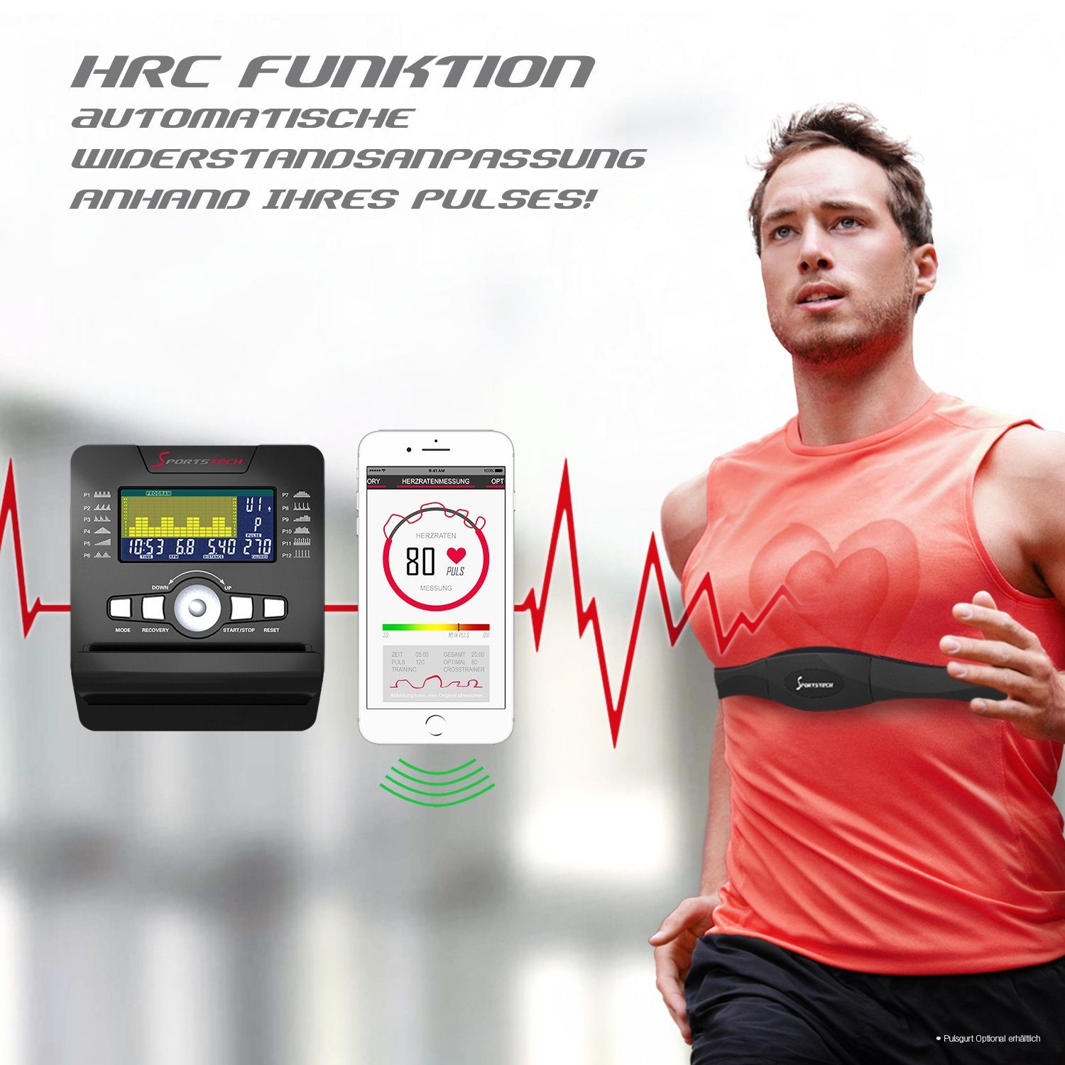 Sportstech Ergometer ESX500, Steuerung und Live & On Demand Kurse+ 5,5 Zoll Display