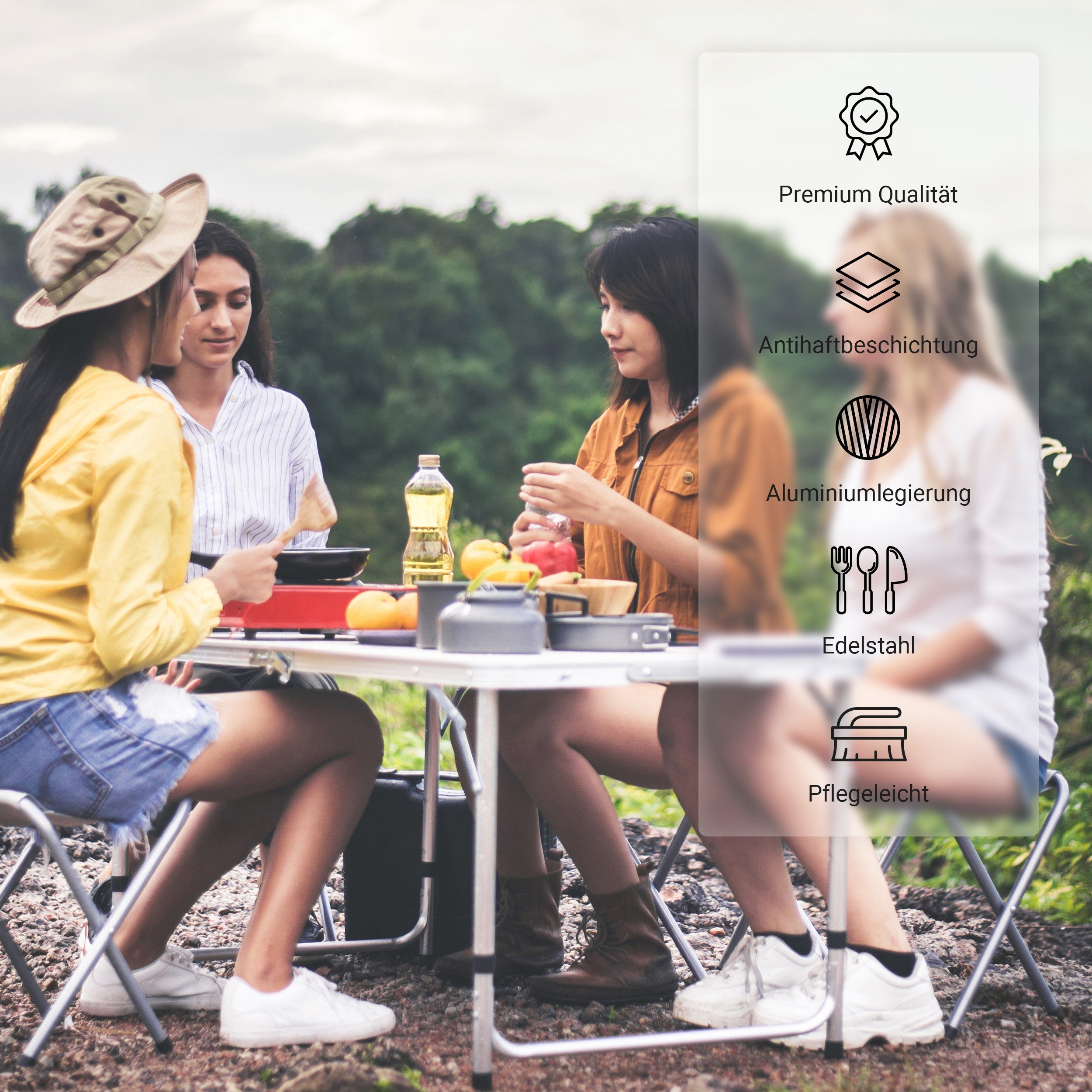 MSports® Gaskocher Camping Kochset 11-teilig Kochgeschirr Set Outdoor aus Aluminium Geschirr Set, Kochtopf Topf & Pfanne