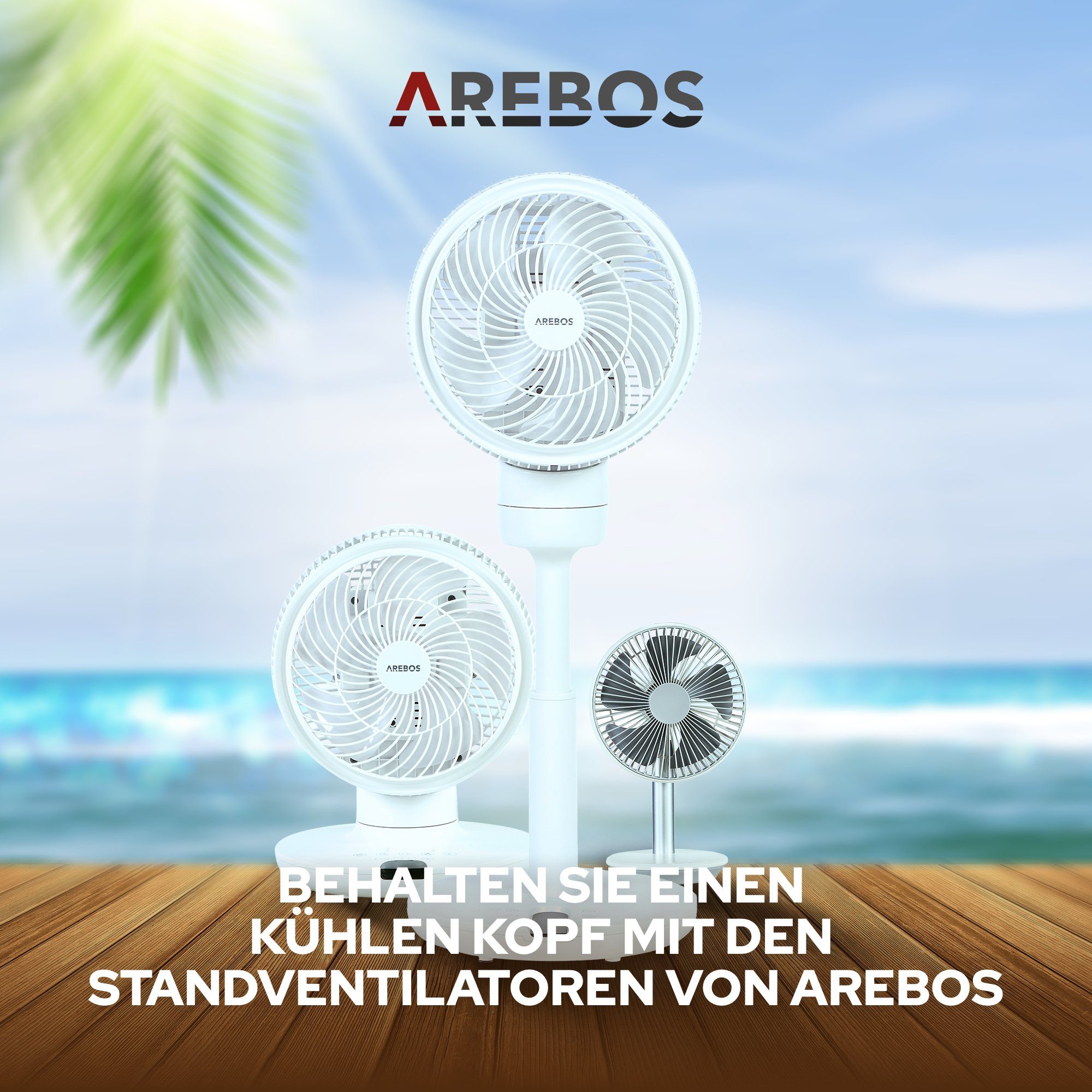 Arebos Tischventilator mit Timer, 55W, 3D Oszillation, 23,00 cm Durchmesser
