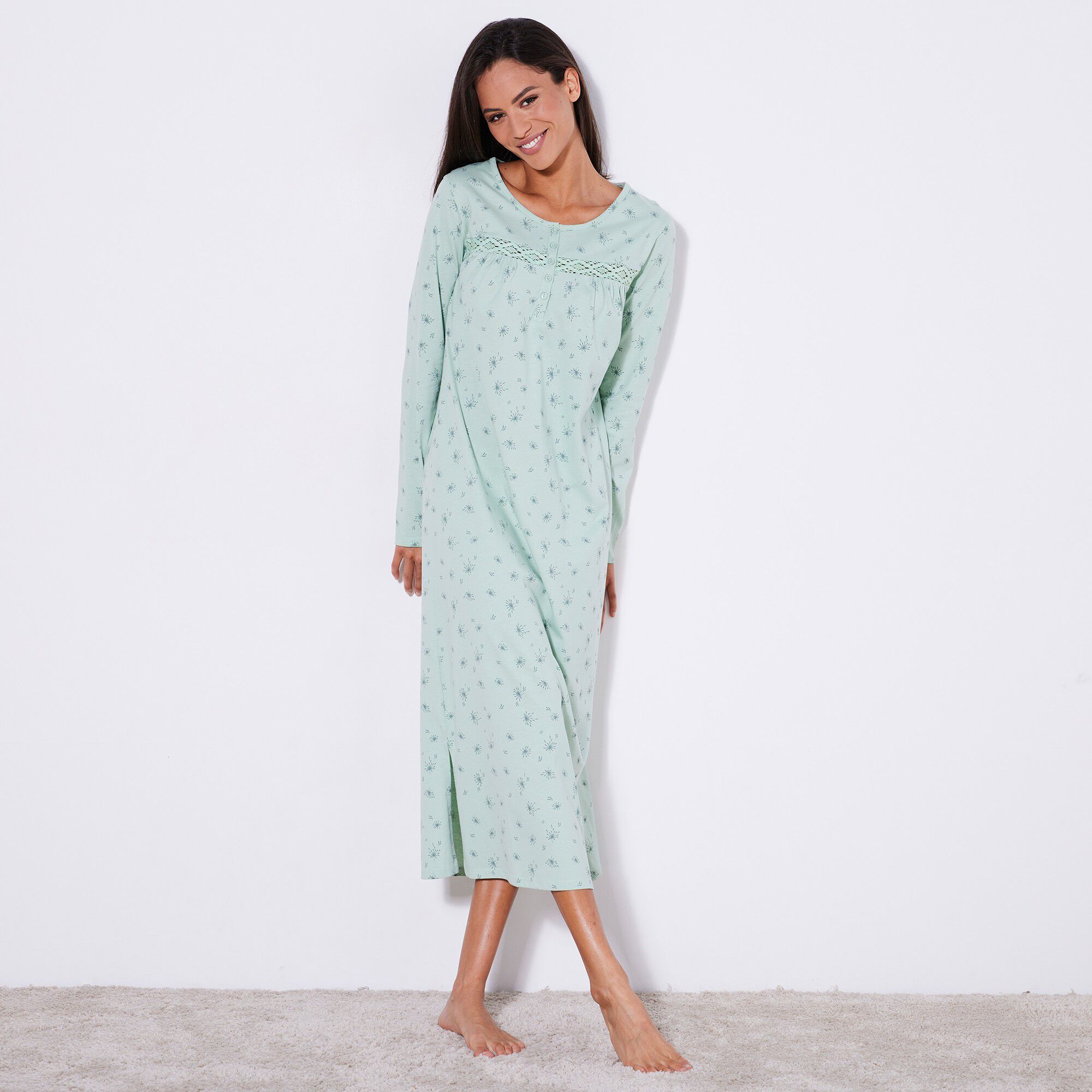 Chemise de nuit longue manches longues imprimée 