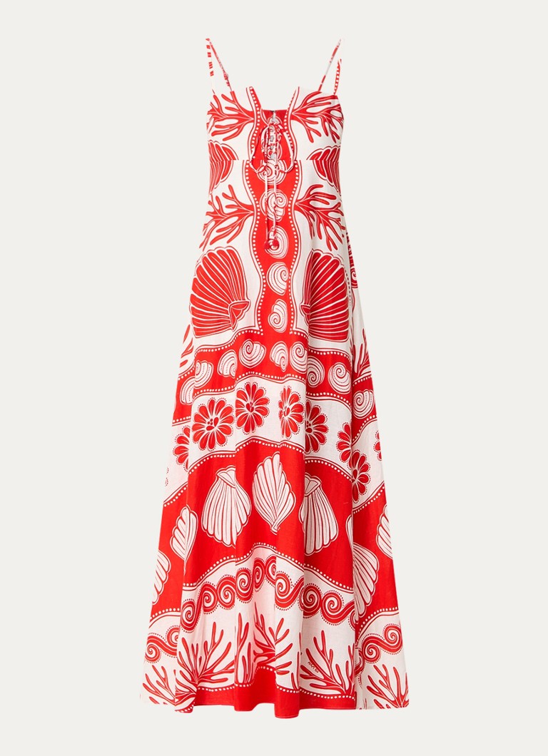 Rochie maxi din amestec de in cu imprimeu de frunze Farm Rio de la Ainika