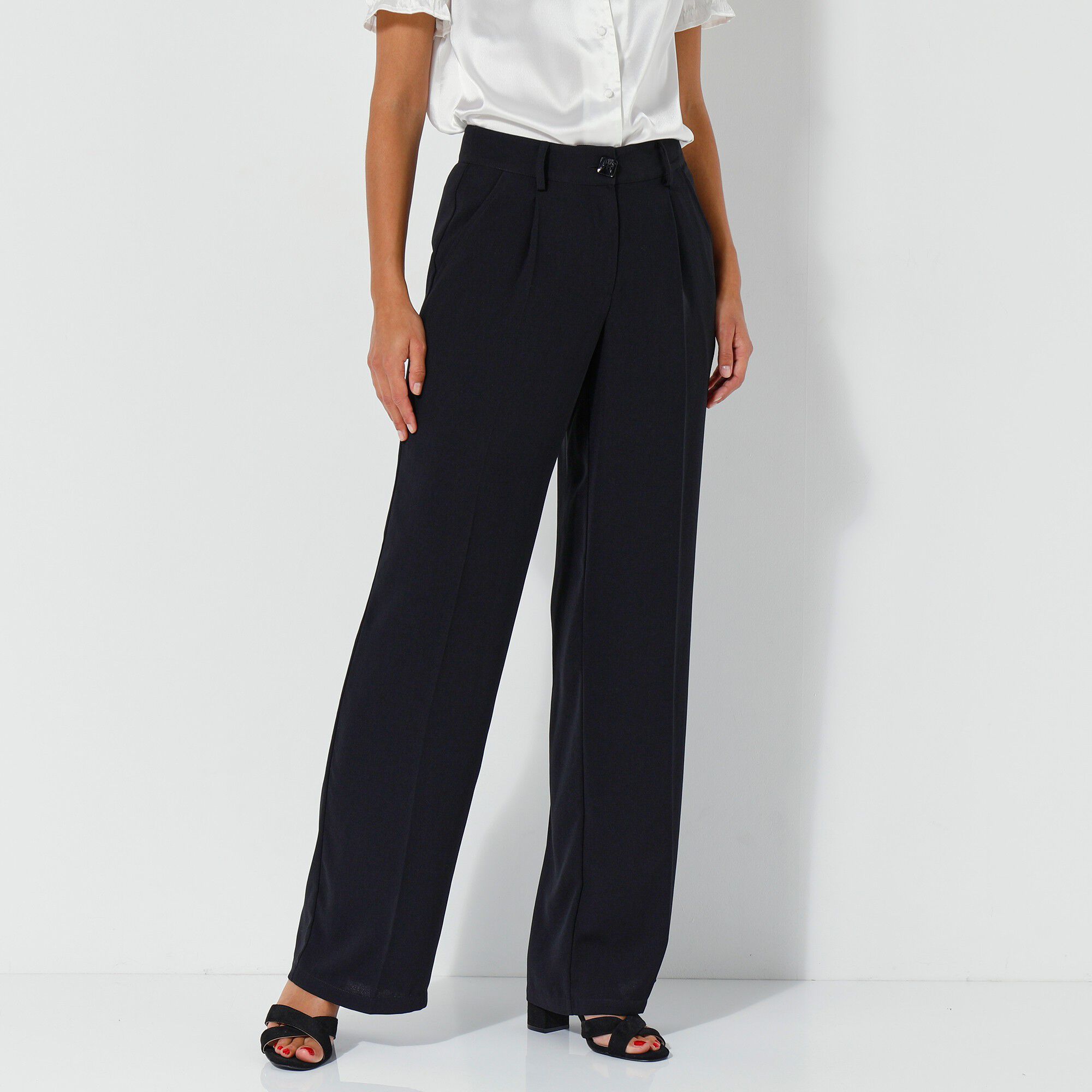 Pantalon droit large, crêpe