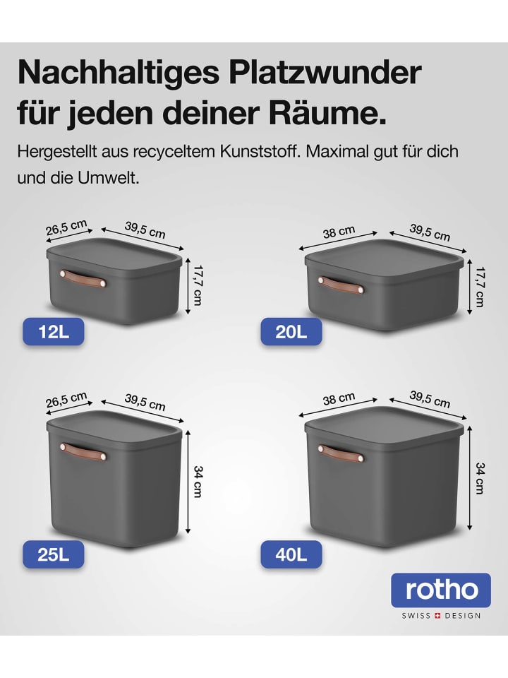 Rotho 4er-Set Kiste mit Deckel Maloja 40l in Holzkohle schwarz ged. günstig kaufen onesize