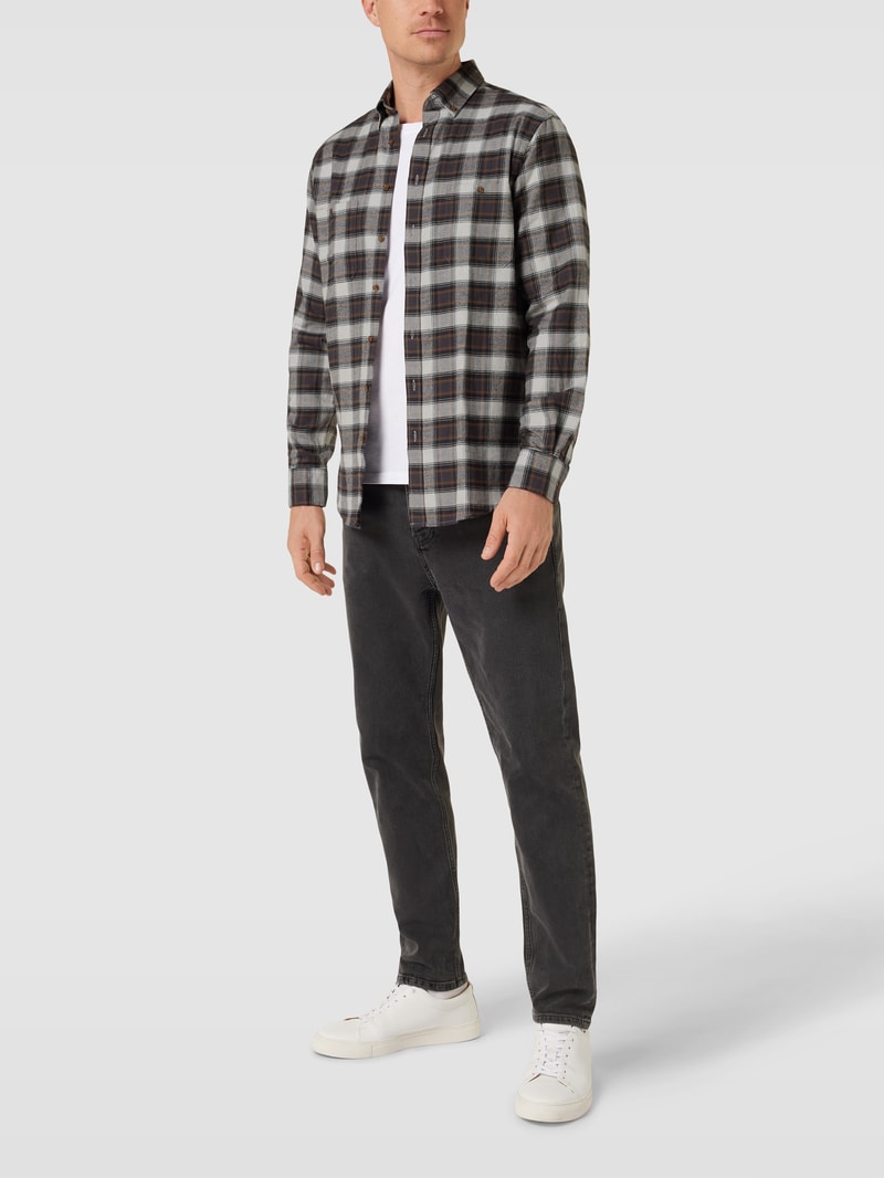 Regular Fit Freizeithemd mit Tartan-Karo in schwarz