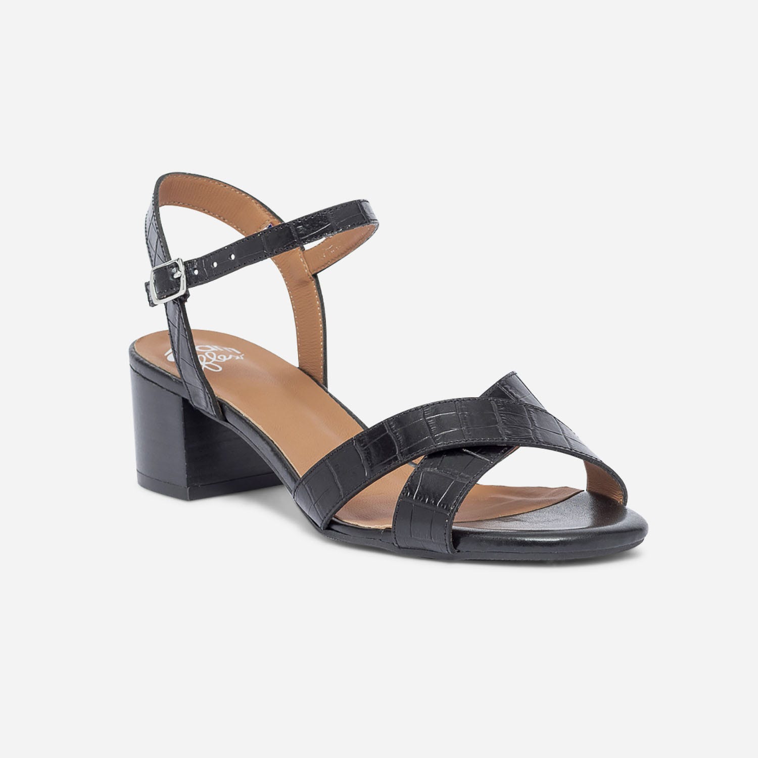 Sandale ERAM FLEX noire en cuir effet croco