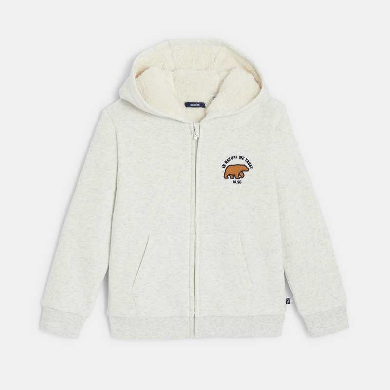 Sweat-shirt doublé en polaire sherpa blanc garçon