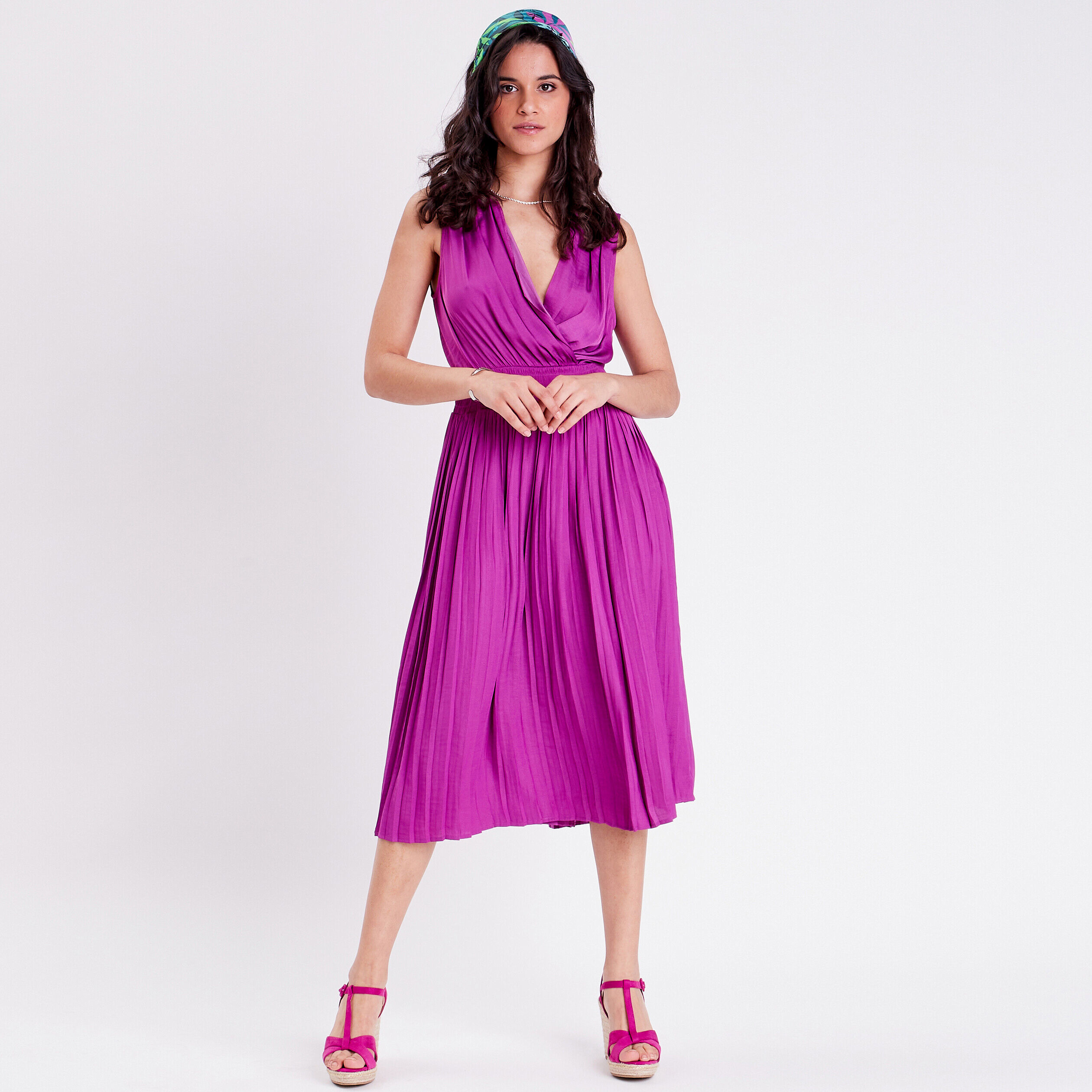 Robe midi évasée cache-coeur violet femme | Cache Cache
