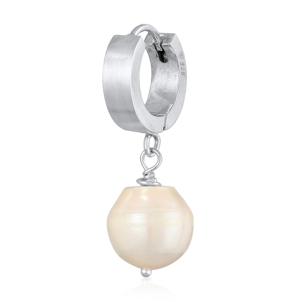 KUZZOI KUZZOI Boucles d'Oreilles Créole pour homme Single Piece avec perle d'eau douce e Boucles d'oreilles