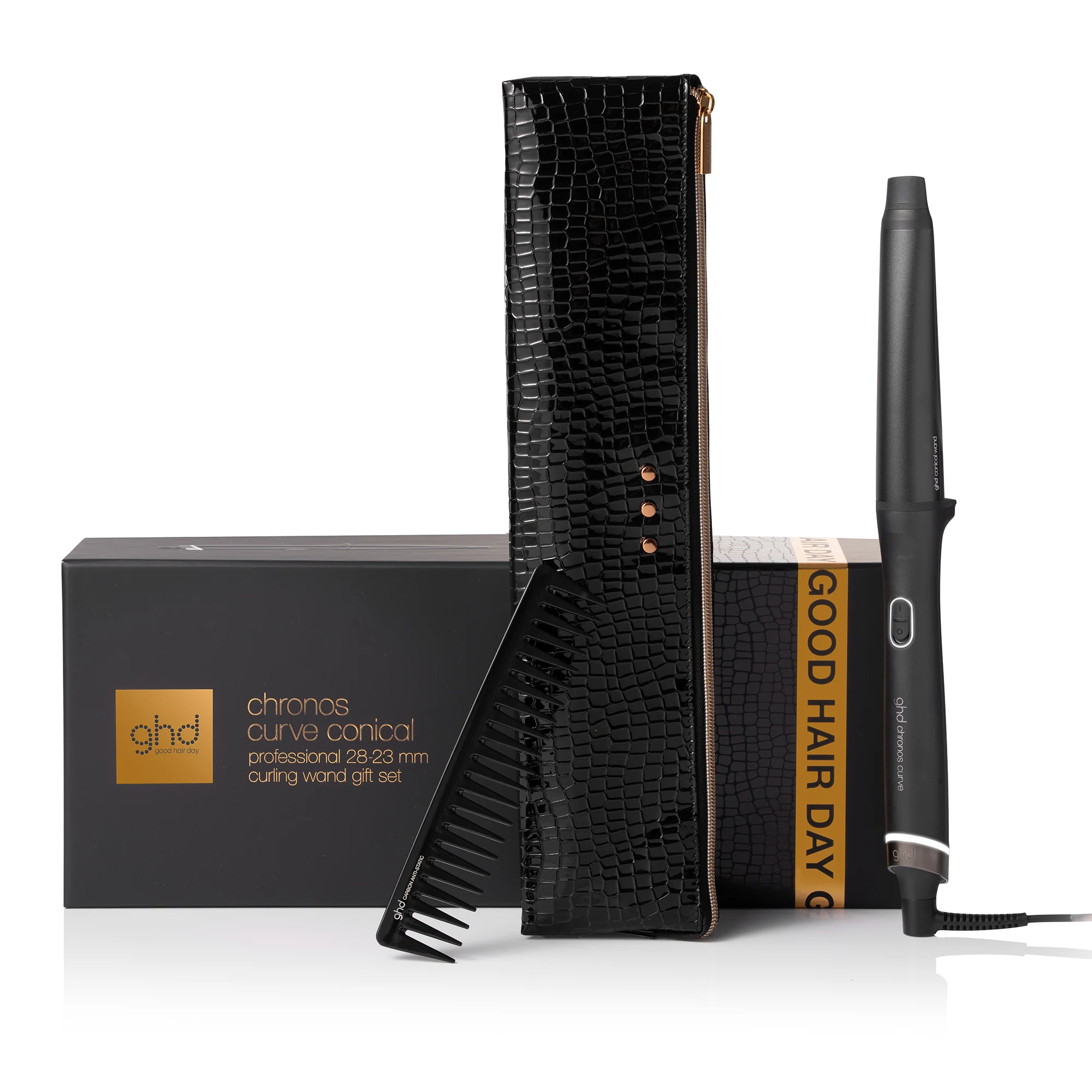 Set cadou ondulator conic Chronos Curve - Ondulator profesional + pieptene descurcător - Seturi de păr, Placă de îndreptat părul, Perii