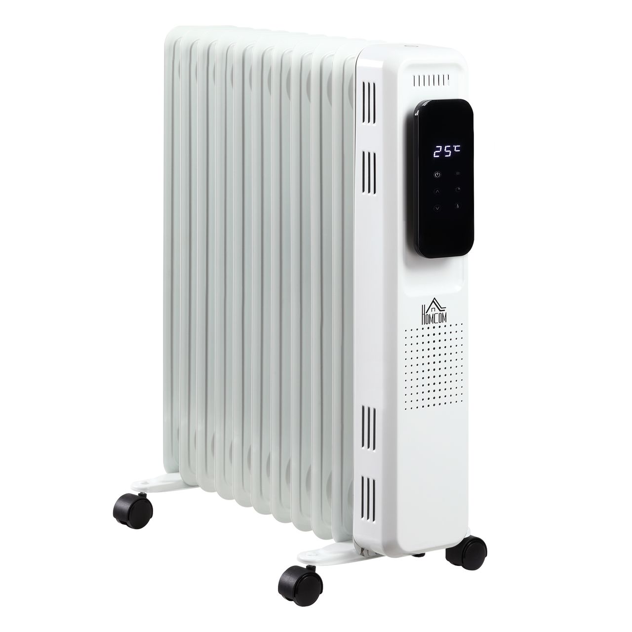 HOMCOM Ölradiator tragbar elektrisch Heizkörper 2290-2720W 3 Heizstufen 24-Stunden-Timing elektrische Heizung 11 Heizplatten mit 4 Rollen Weiß Metall 50,5 x 24 x 63 cm